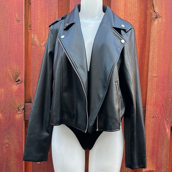 Eloquii Black Leather Moto Jacket Asymmetrical Zipper Size 18/20